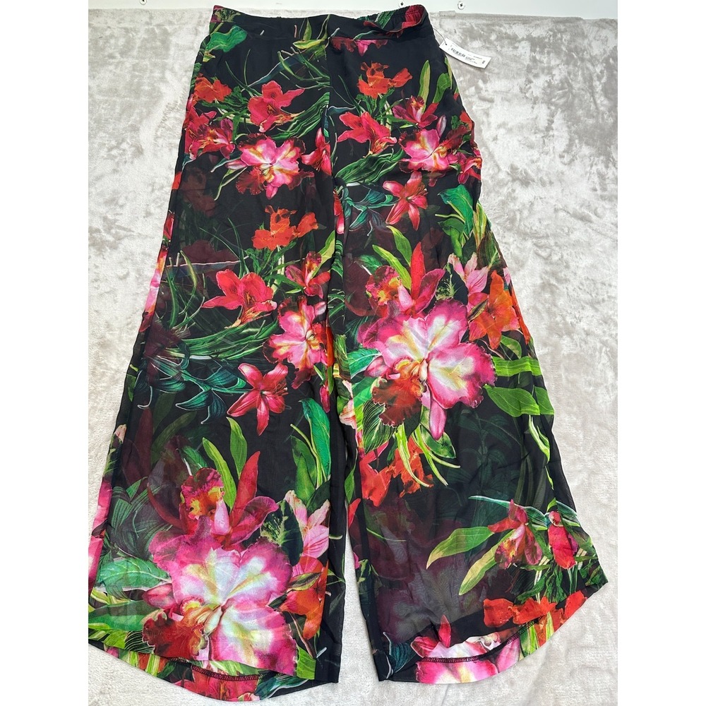 Bisou‎ Bisou Michele Bohbot NWT Sheer Floral Wide Leg Pants Pockets Medium M $50